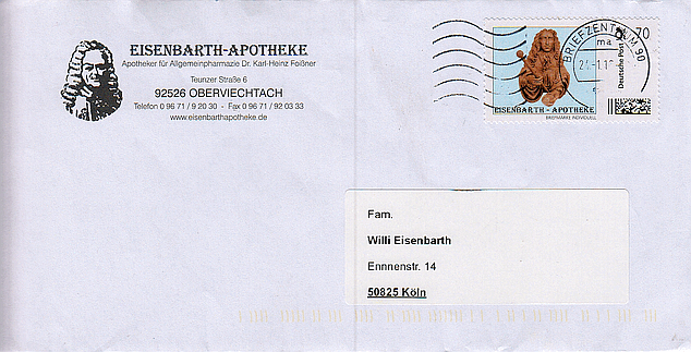 Letter with the new stamp of the Eisenbarth Pharmacy Letter with the new stamp of the Eisenbarth Pharmacy