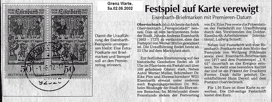 Sogar eine Doktor Eisenbarth Postkarte mit Doktor Eisenbarth Briefmarken hatte man zur Premiere organisiert.